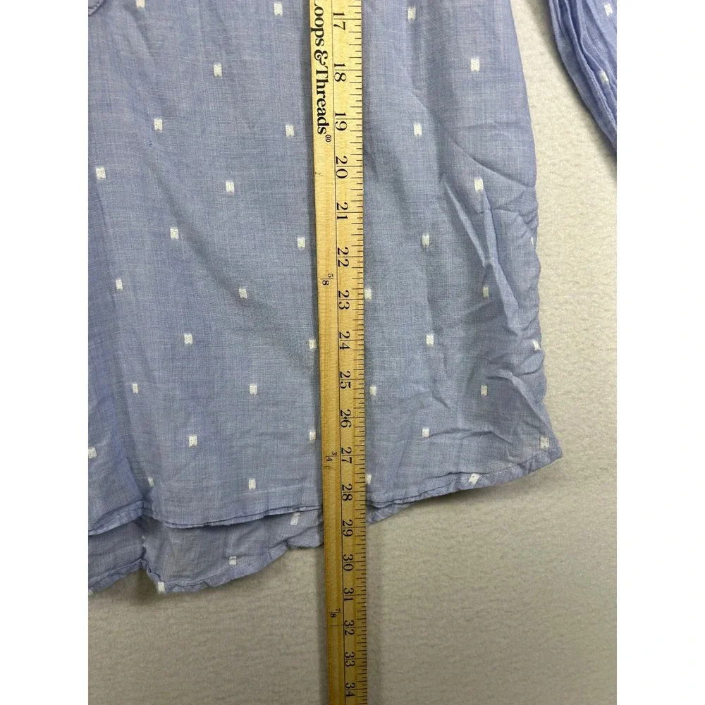 Boho Coastal Old Navy Womens XL Blue Clip Dot Henley V-Neck Cotton Tunic‎ Top